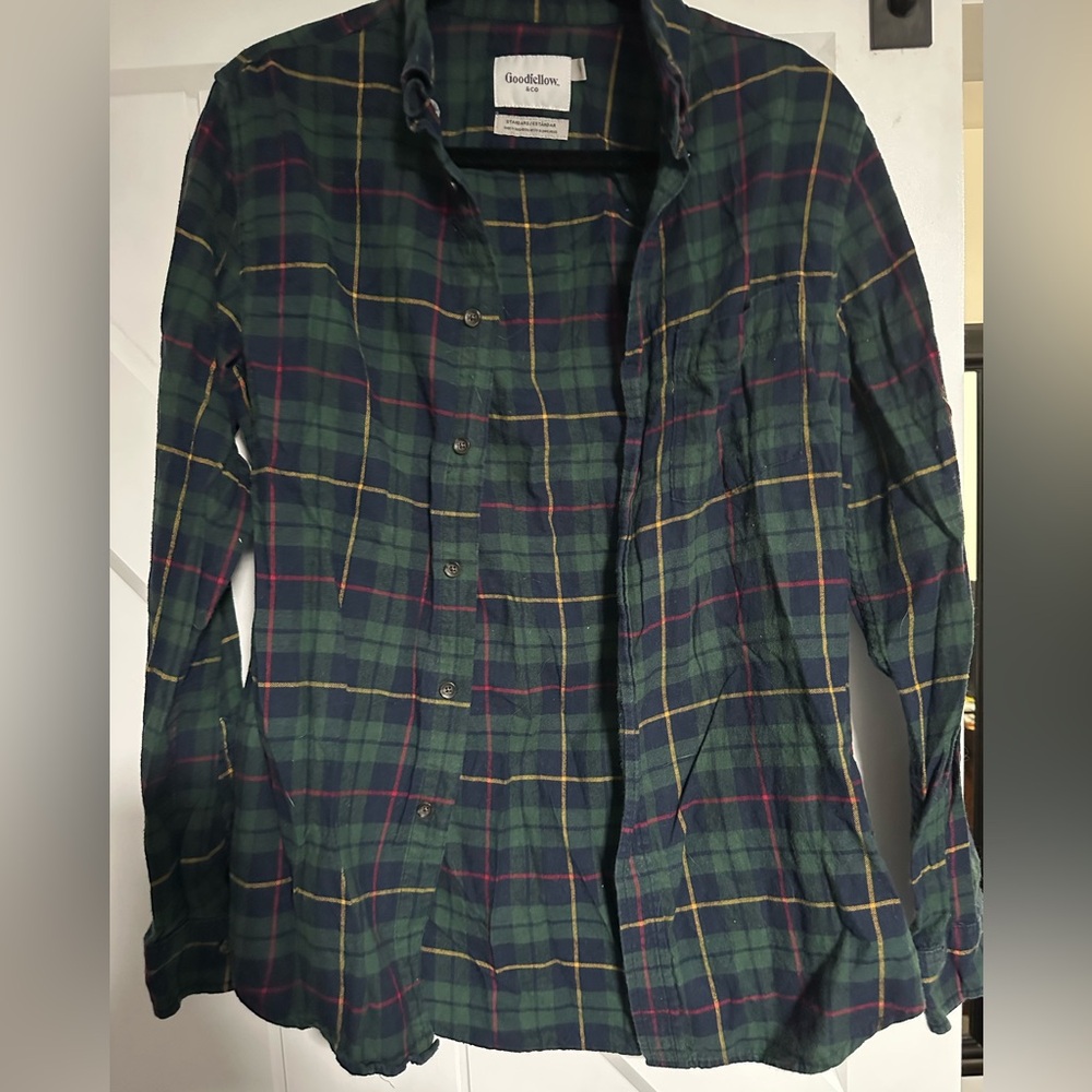 Goodfellow & Co Green Plaid Casual Button Down Shirt